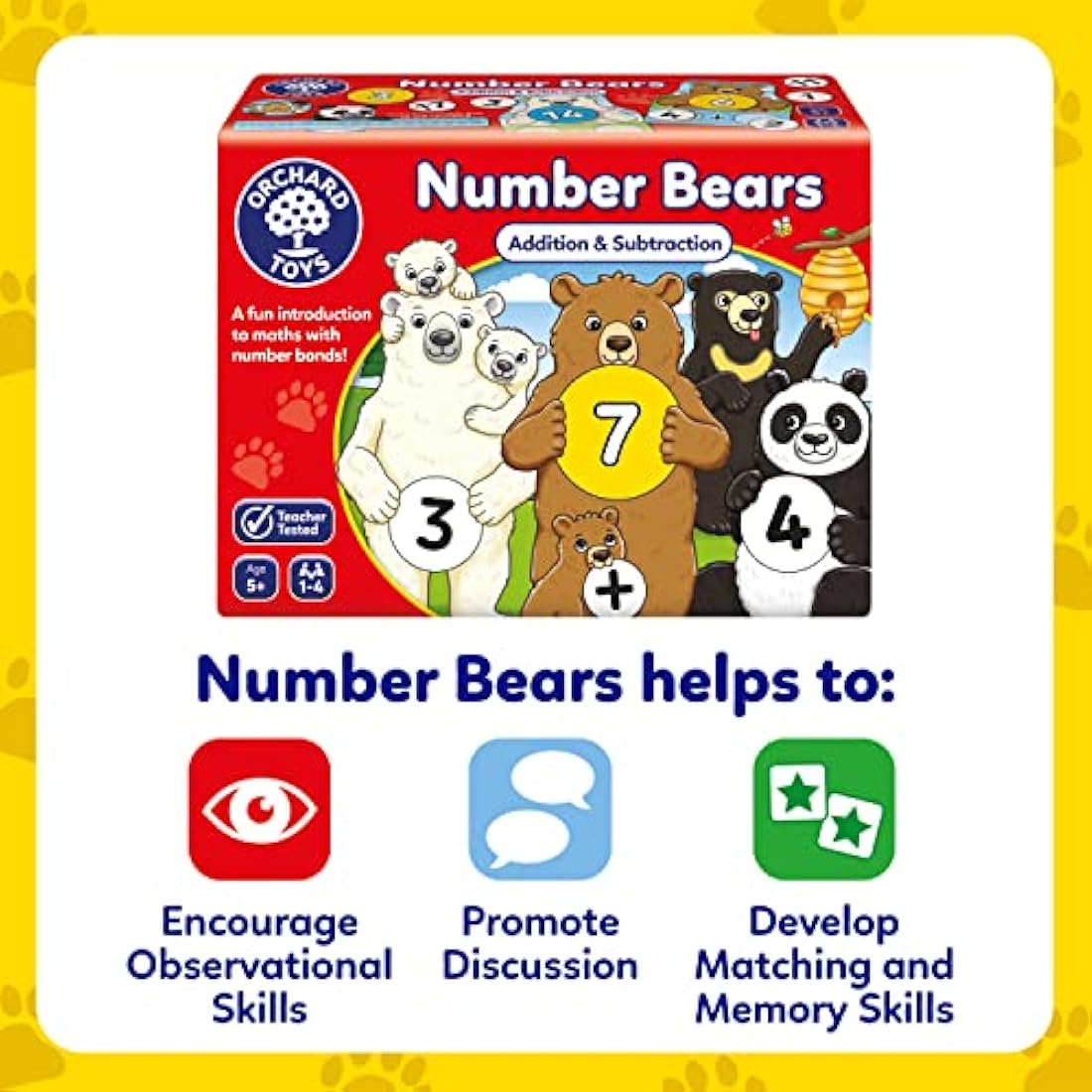 Orchard Toys Number Bears Maths Games for Children to Learn Addition & Subtraction and Number Bonds to 20, First Board Game for Kids, Makes Learning Maths Fun, Educational Toys for 5+ Year Olds