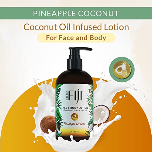 Coco Fiji Face & Body Lotion Infused With Coconut Oil | Lotion for Dry Skin | Moisturizer Face Cream & Massage Lotion for Women & Men |Pineapple Coconut 12 ozPack of 1