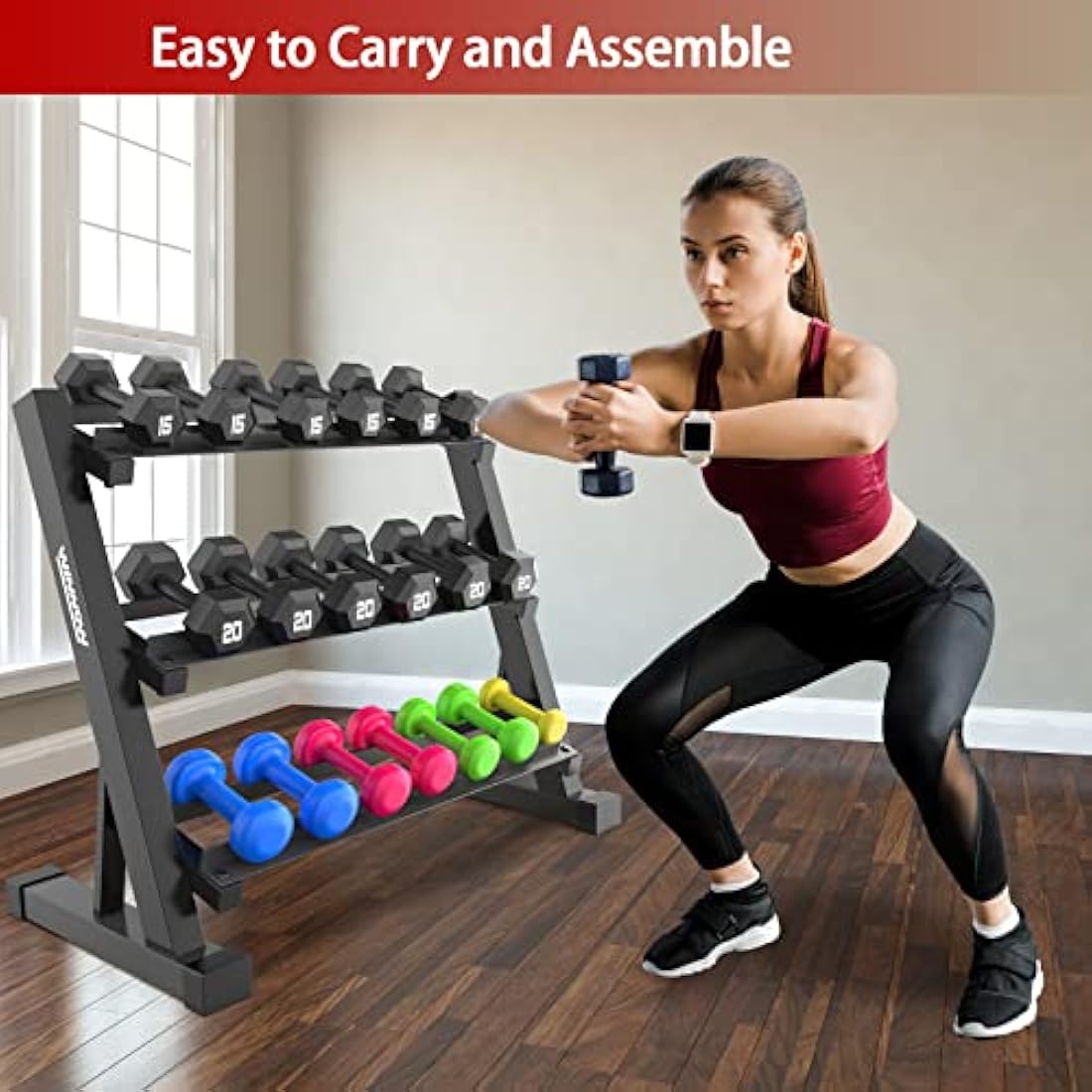 WINNOW 3 Tier Dumbbell Rack Home Gym Dumbbell Storage Stand Weights Storage Rack for Dumbbells