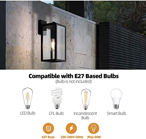 BRIMMEL Outdoor Wall Lights Aluminum Black Lantern Porch Light for Entryway Doorway, Outdoor Wall Lantern with Anti-Rust Sconce Light Fixture with Clear Glass Shade, Matte Black