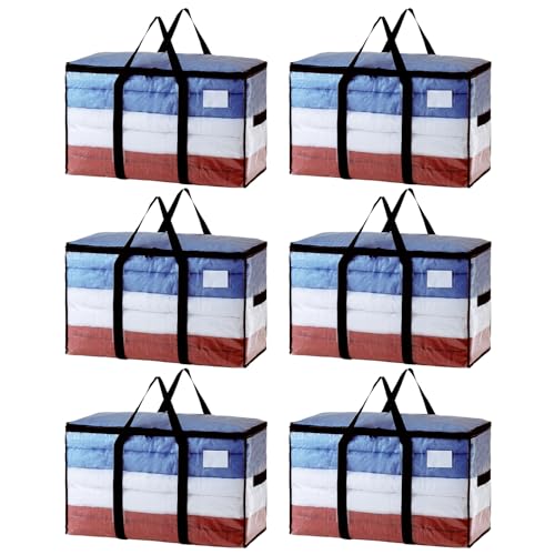 TAILI Extra Large Moving Bags, 6 Pack Clear Heavy Duty Totes, Wrap Around Handles,Storage Bags for Clothes Bedding Camping Space Saving,Alternative to
