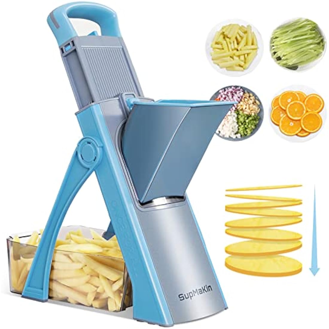 Supmakin Safe Mandoline Vegetable Slicer Adjustable Vegetable Chopper Mandolin Multifunction Potato Slicer with 4 Modes Dicer, Julienne Kitchen Chopping Artifact (SkyBlue)