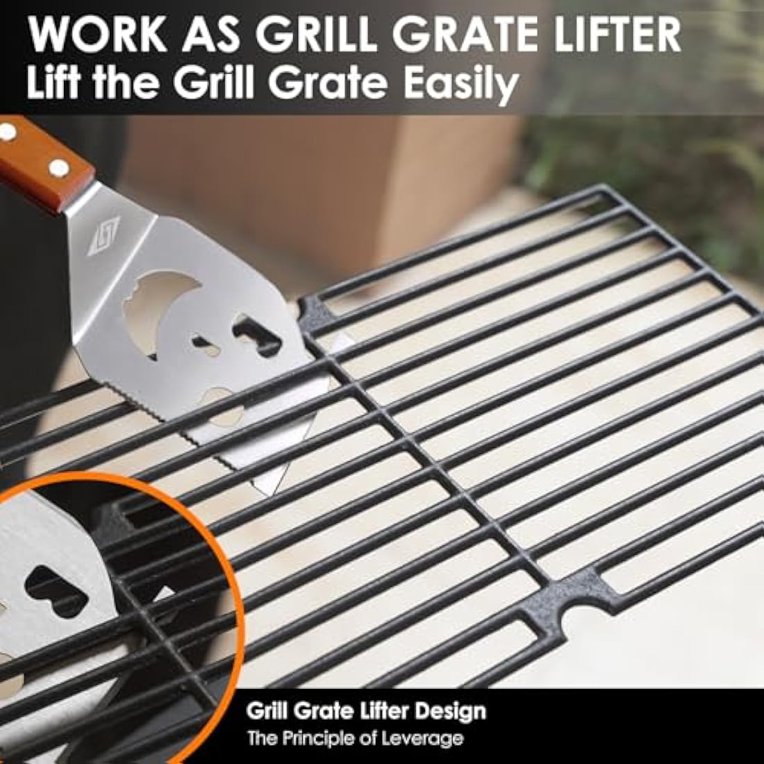 BBQ Accessories for Charcoal BBQ,Gas BBQ, 7 in 1 BBQ Spatula with Scraper, 17 Inch Long BBQ Tools for Barbecue Grill, Dad Gifts, Fathers's Day Gifts, Gifts for Men