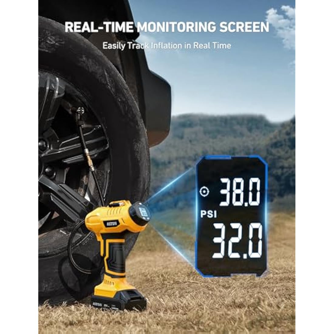 AstroAI Cordless Tyre Inflator Air Compressor, 12V DC and 20V Rechargeable Battery Dual Power 160PSI Portable Handheld Car Tyre Pump with Digital Pressure Gauge for Car Motorcycle Bicycle Ball