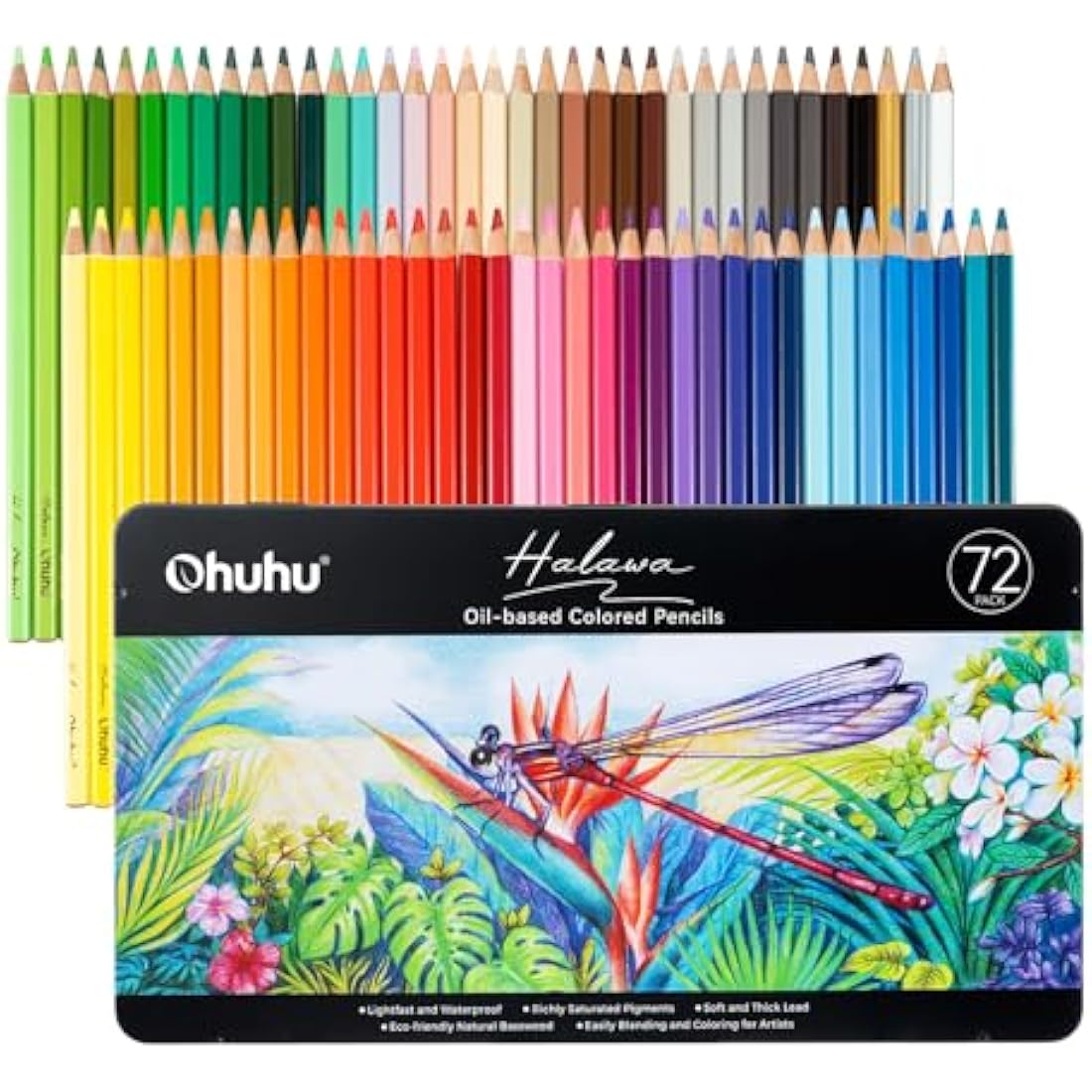Ohuhu Colouring Pencils, 72 Blendable High Pigmentation Soft and Thick Core 4mm Oil-based Lead Coloured Pencils for Professionals Artists Adults Students Drawing Sketching Portrait - Halawa Series