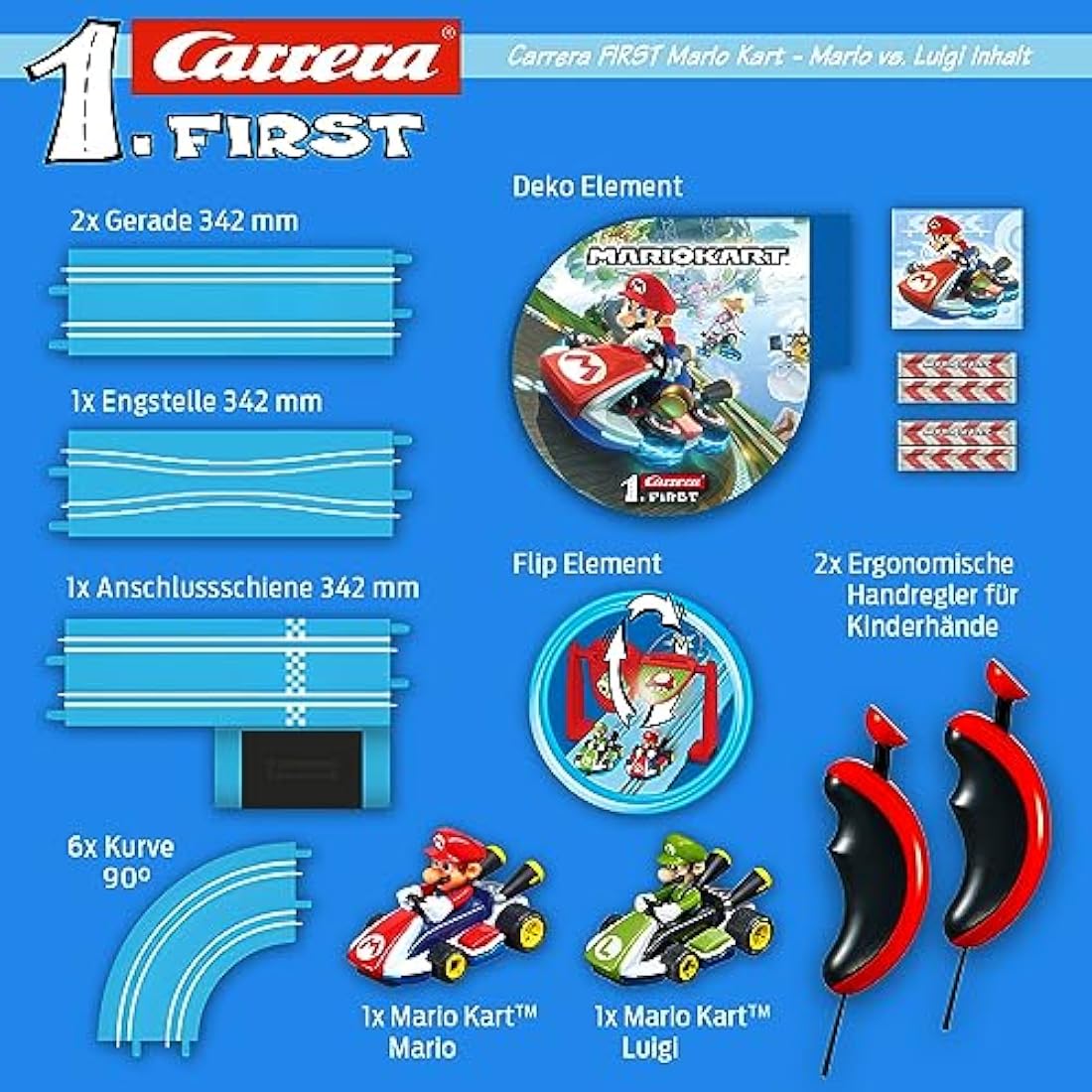 Carrera FIRST 20063028 Mario Kart - FIRST Slot Racing Track, For Children From 3 Years And Adults, 2.9 Metres, With Mario Kart - Mario & Mario Kart - Luigi - Multicolor