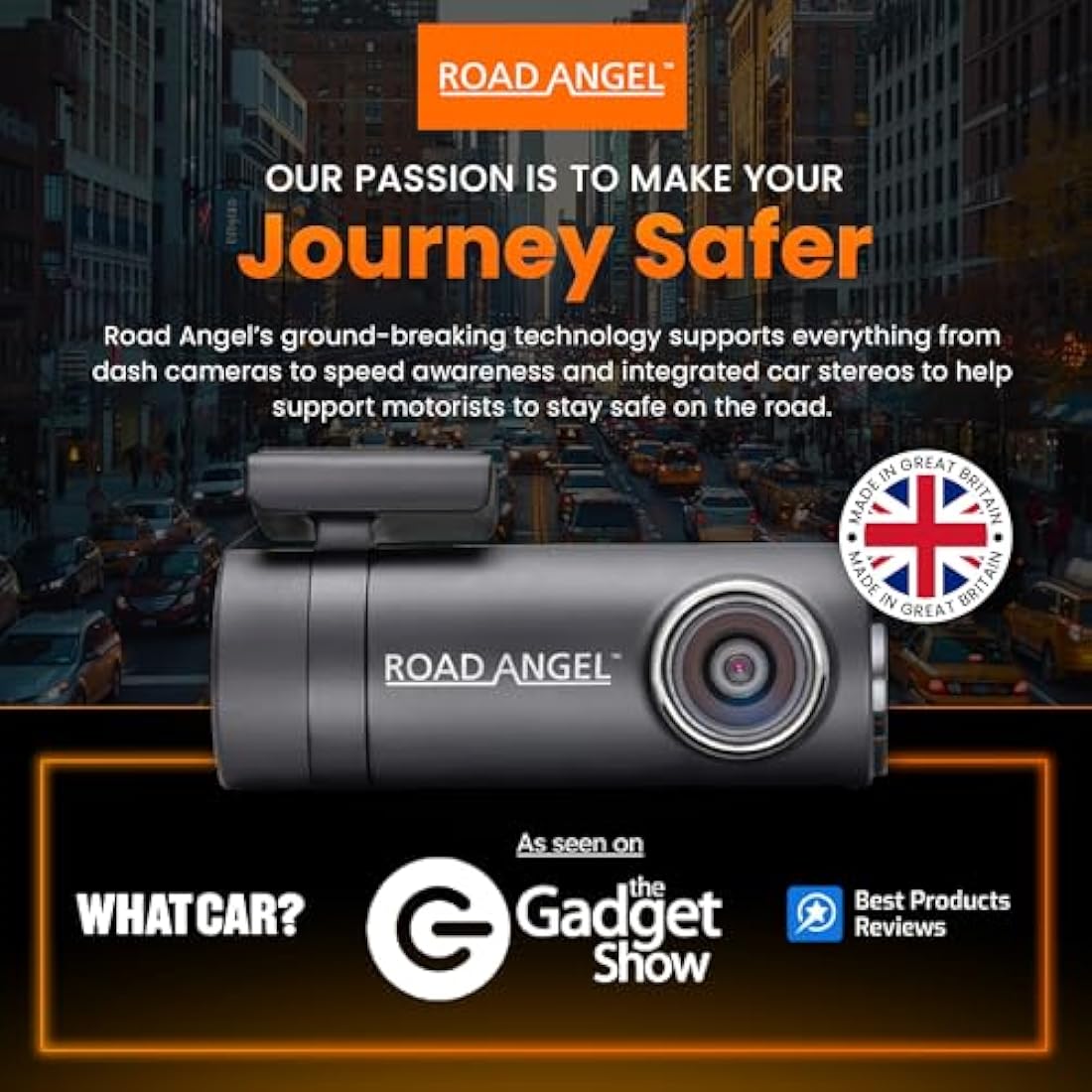 Road Angel Halo Drive 2K In Car Camera Dash Cam Front - Dashcam Front - Night Vision Dashcams for Cars - Car On-Dash Mounted Cameras with Supporting App, Black