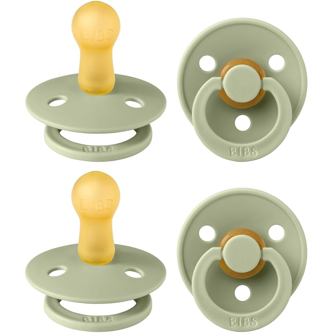 BIBS Dummies Colour 4-Pack, BPA Free Dummy Pacifier, Round Nipple Soothers, Natural Rubber Latex, Made in Denmark, Size 2 (6-18 Months), Sage