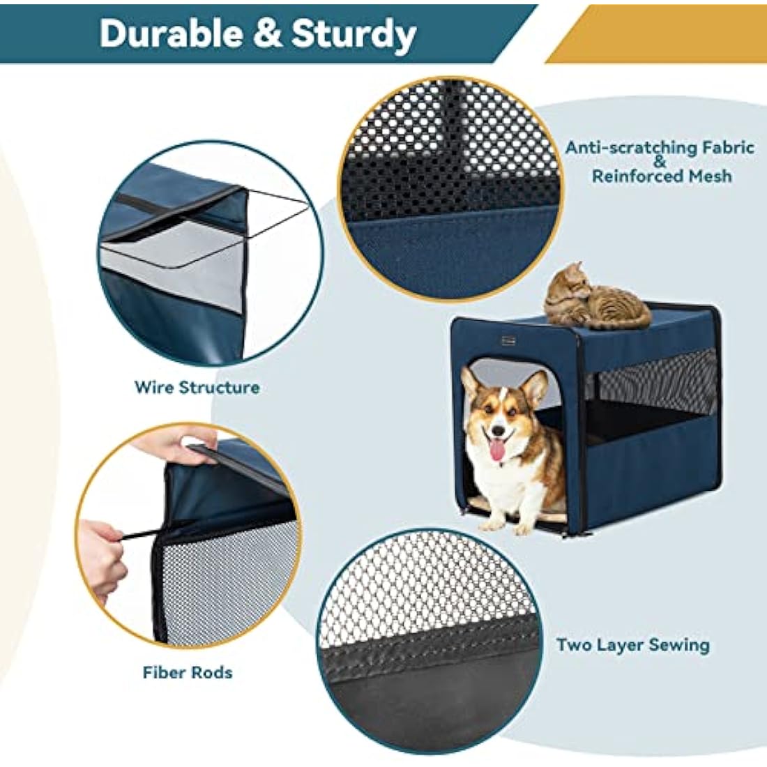 Petsfit Dog Travel Crate Lightweight Dog Crate,Portable Dog Crate,Foldable Fabric Extra Large Dog Crate with Fleece Mat, Blue