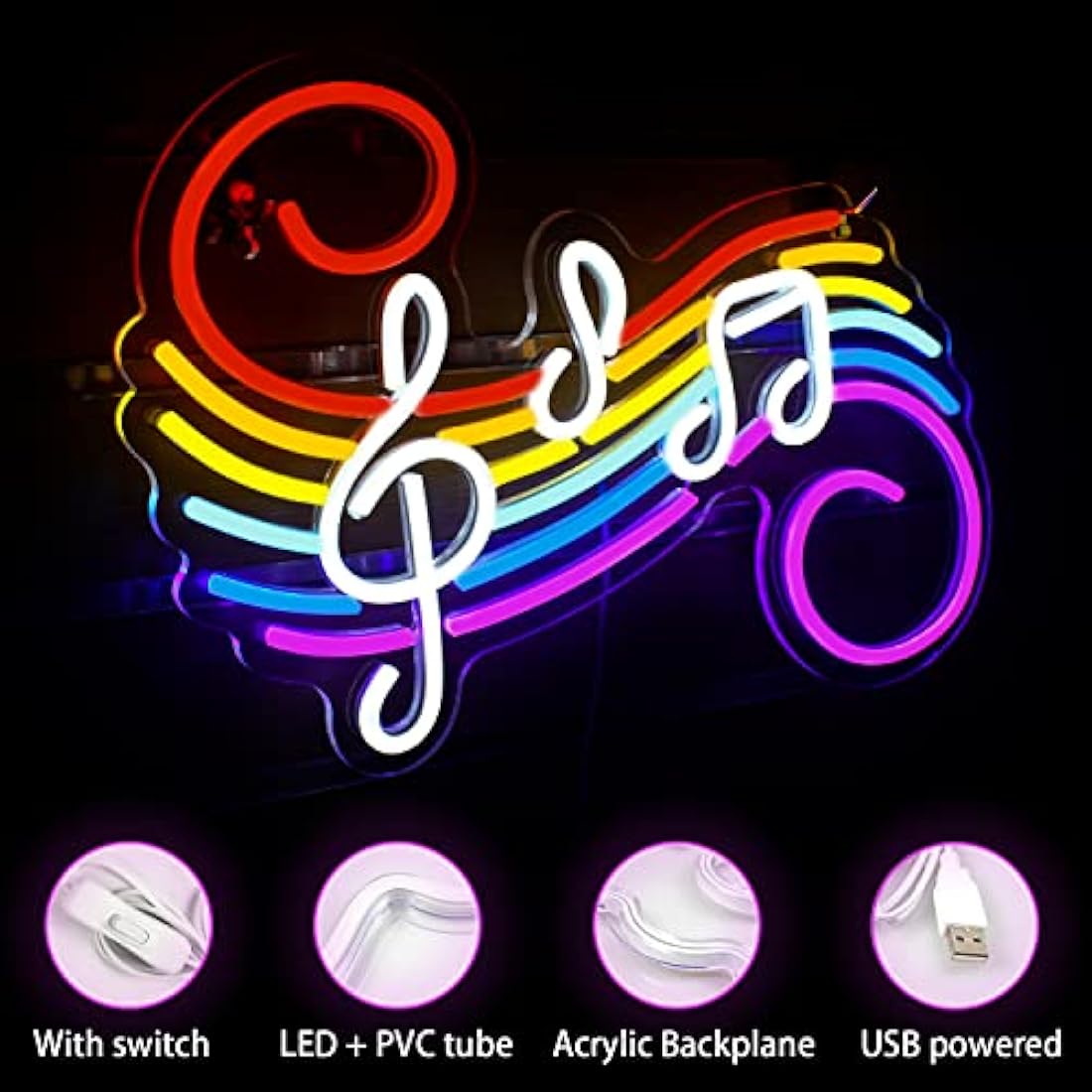 Musical Note Neon Sign LED Neon Light for Wall Decor Musical Note Sign with USB Powered for Bar,Music Party,Nightclub,Studio,Gift