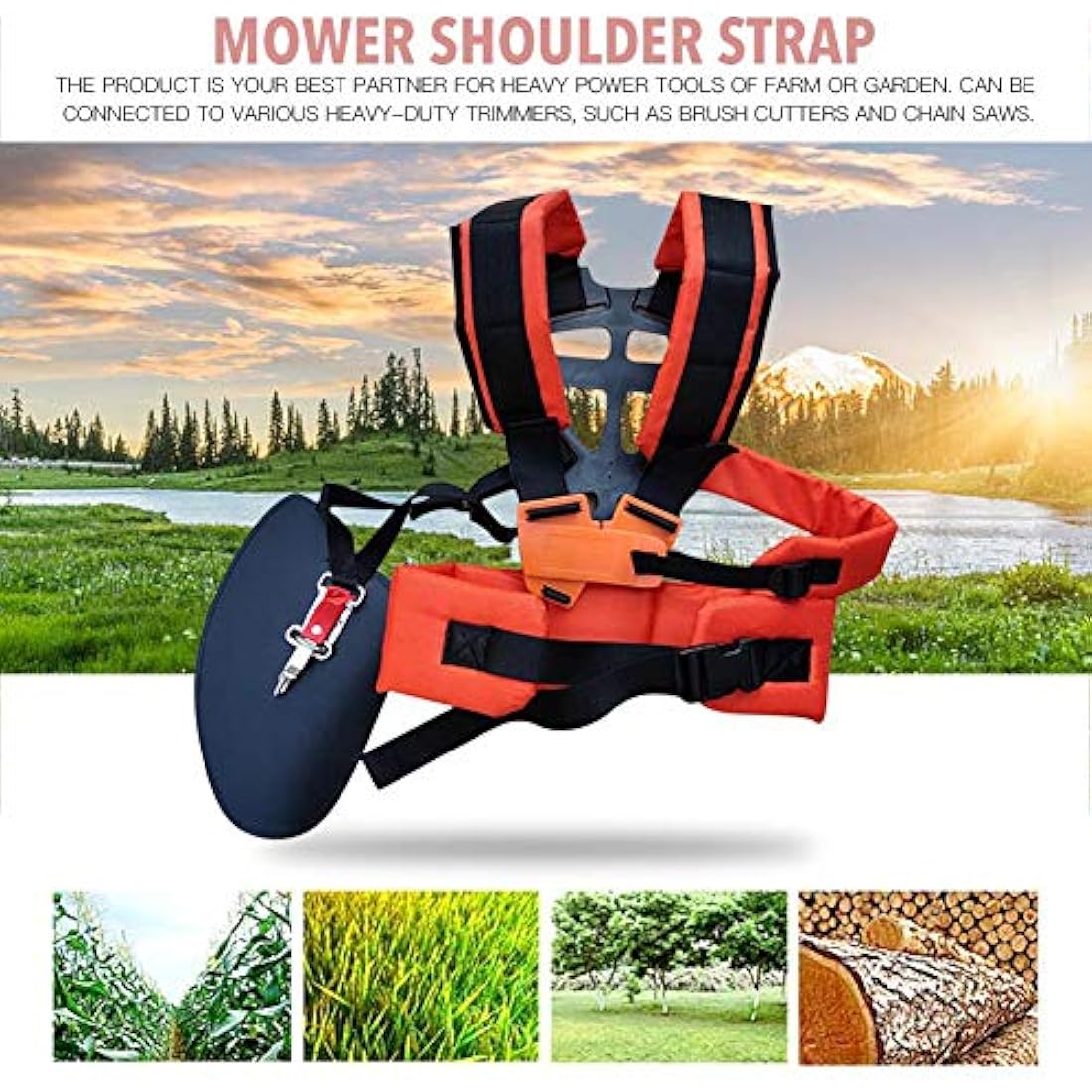 Universal Adjustable Strimmer Harness Padded Trimmer Shoulder Strap Comfort Double Shoulder Harness Strap Nylon Strimmer Lawn Mower Belt Mower Grass Trimmer for Brush Cutter Grass Garden Trimmer