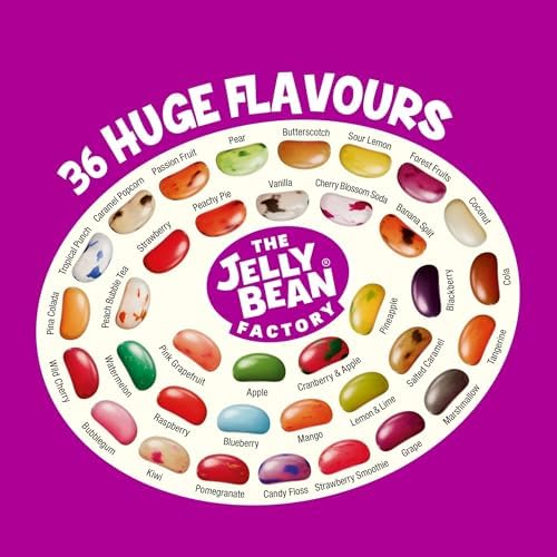 The Jelly Bean Factory, Jelly Beans Gift 700 g Jar of Sweets, Gluten Free - 36 Natural, Huge Flavour Fruit Jellies, Chewy, Retro American Sweets for Kids, Adults - Gourmet Pick and Mix Jellybeans