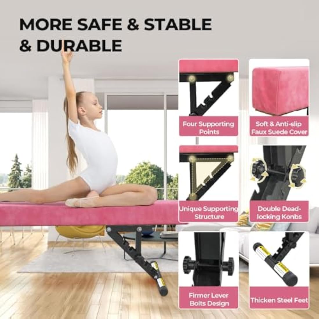 SportBob Gymnastics Beam 8ft High and Low Floor Balance Beam with 5 heights Adjustable, Gymnastics Balance Beam for Kids Children Girls Training, Home Gym Equipment for All Gymnastic