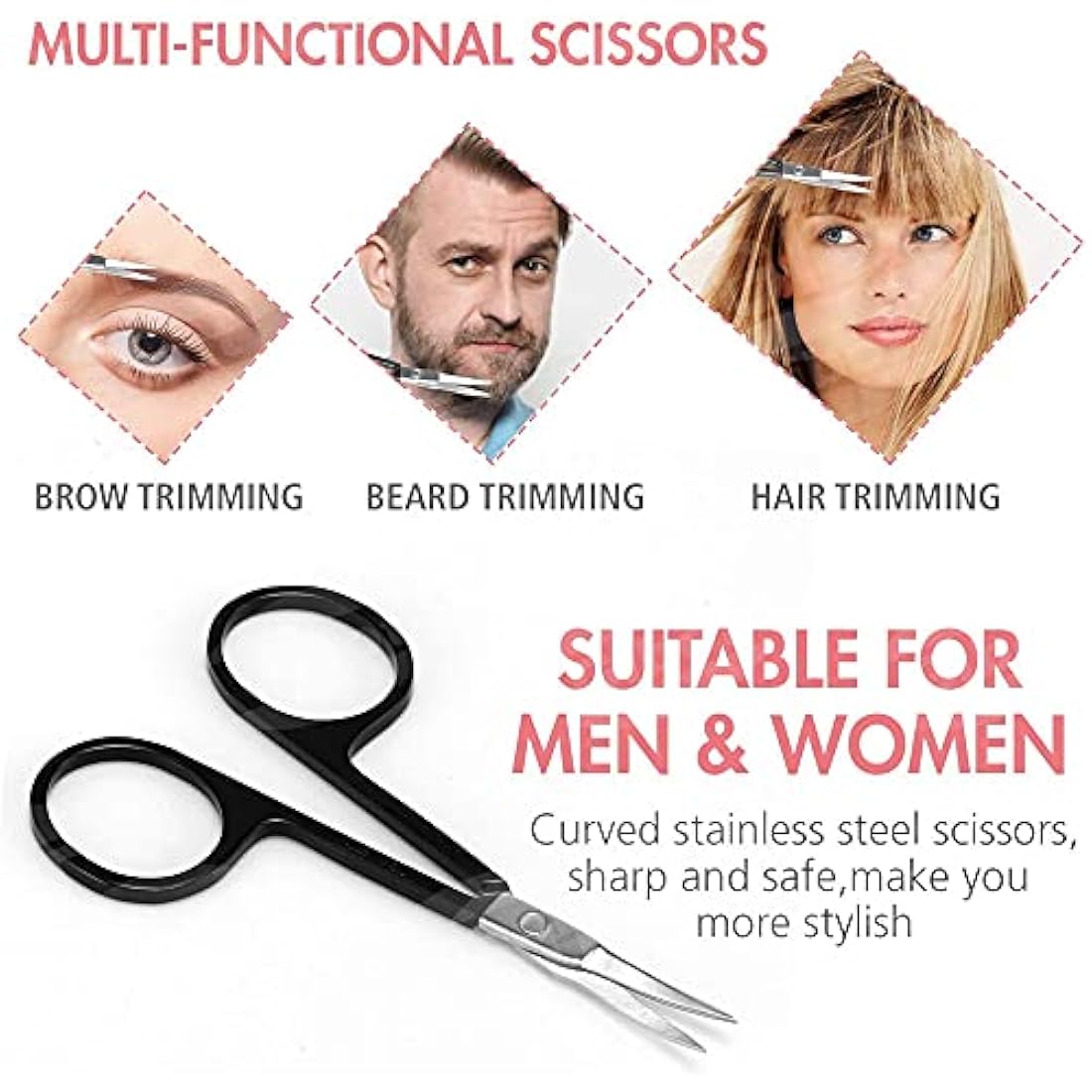 Gibot Stainless Steel Eyebrow Grooming Kit - 5pcs Set with Tweezers, Scissors, Brush Comb, Pencil, Razor and Travel Case for Women and Men, Black