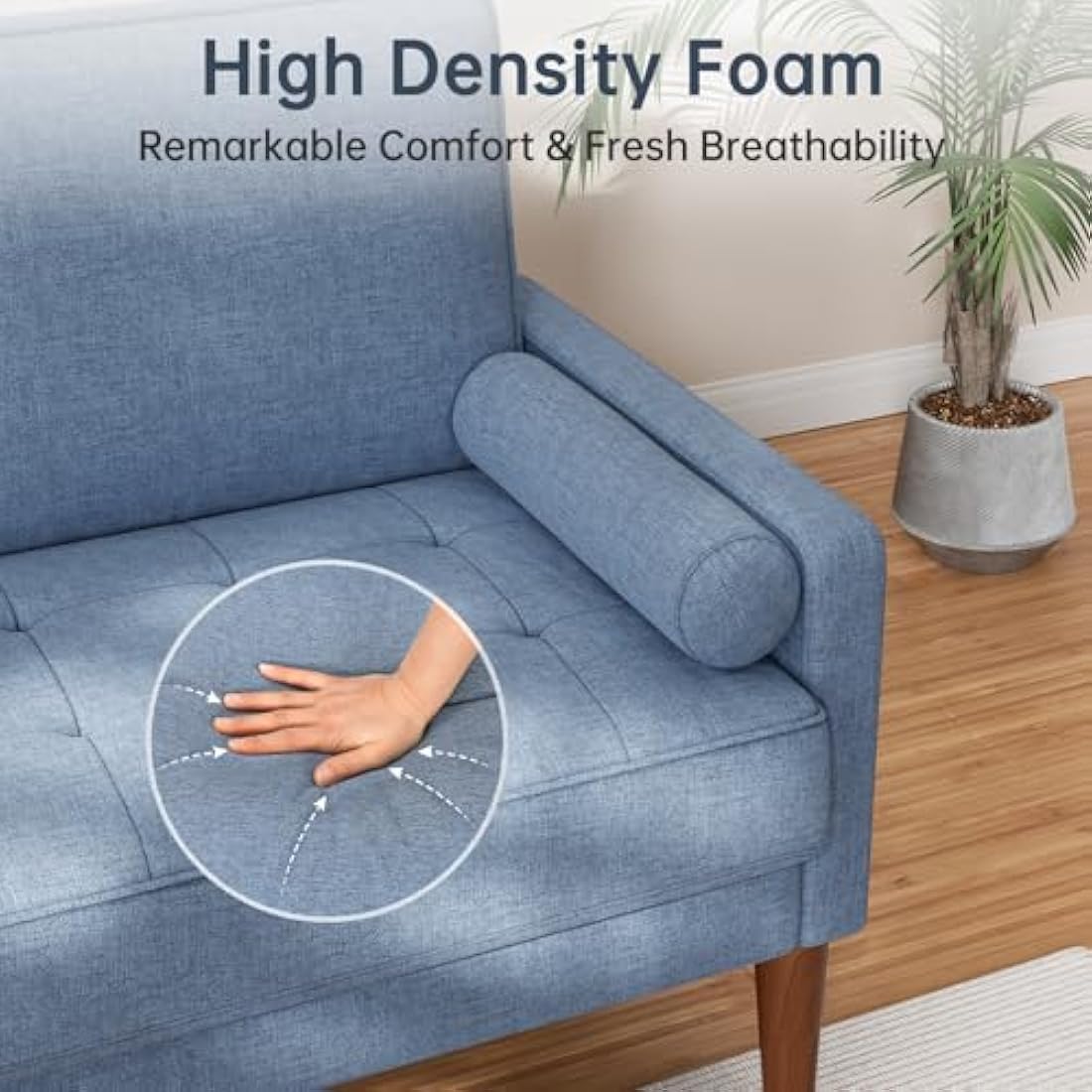 Vesgantti Small 2 Seater Blue Comfy Linen Modern Love Seat Sofa for Living Room & Bedroom