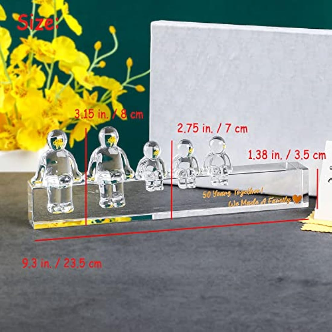 Movdyka Crystal 50th Golden Anniversary Fmaily Sets Romantic Gifts for Parents, 50 Years Together We Made A Family Figurines Keepsakes for Wife Husband(3 Children)