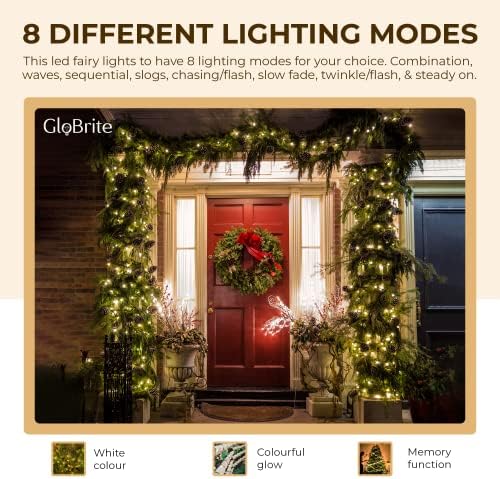 GloBrite Fairy Lights 1000 LED - Christmas Lights with 8 Modes Function for Christmas Tree Outdoor Lights Christmas Lights Garden Lights Christmas Tree Decorations - White