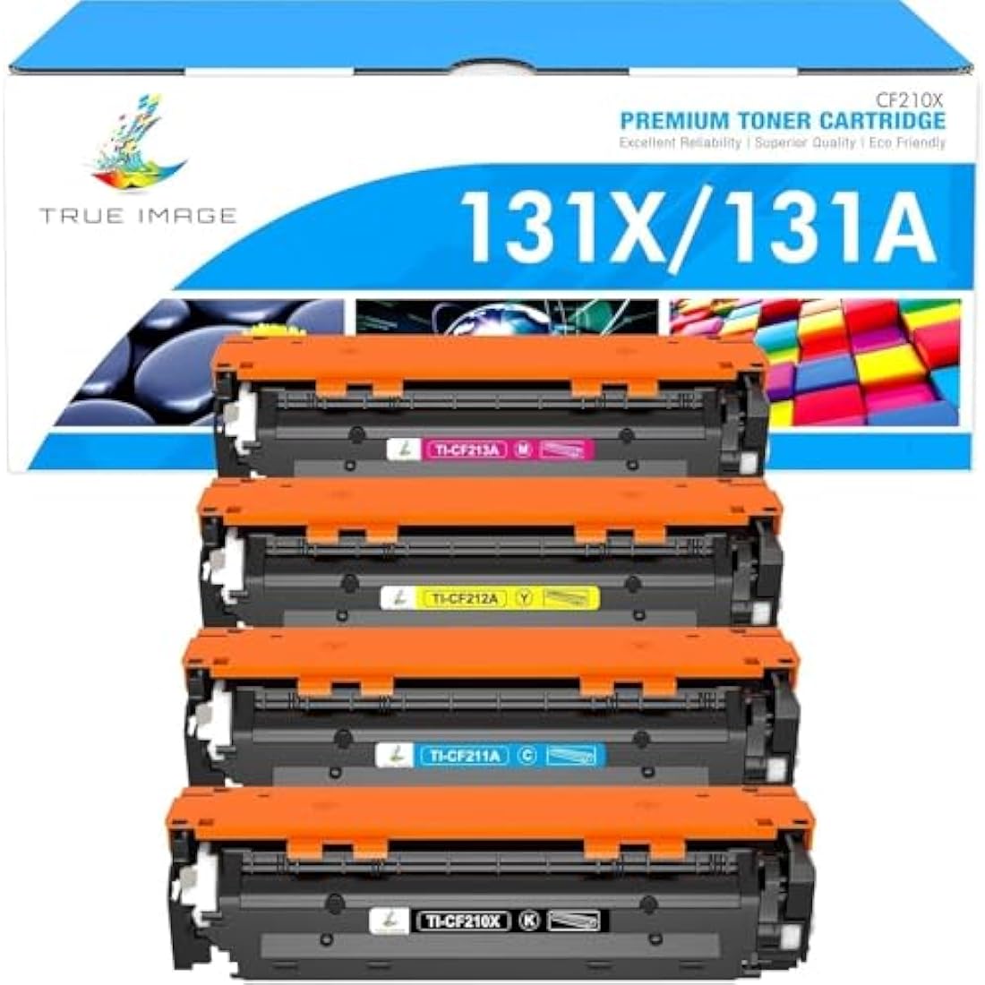 TRUE IMAGE Compatible Toner Cartridge Replacement for HP 131X CF210X 131A CF210A 128A CE320A 125A Laserjet Pro 200 Color MFP M276n M276nw M251nw M251n (Black Cyan Yellow Magenta, 4-Pack)
