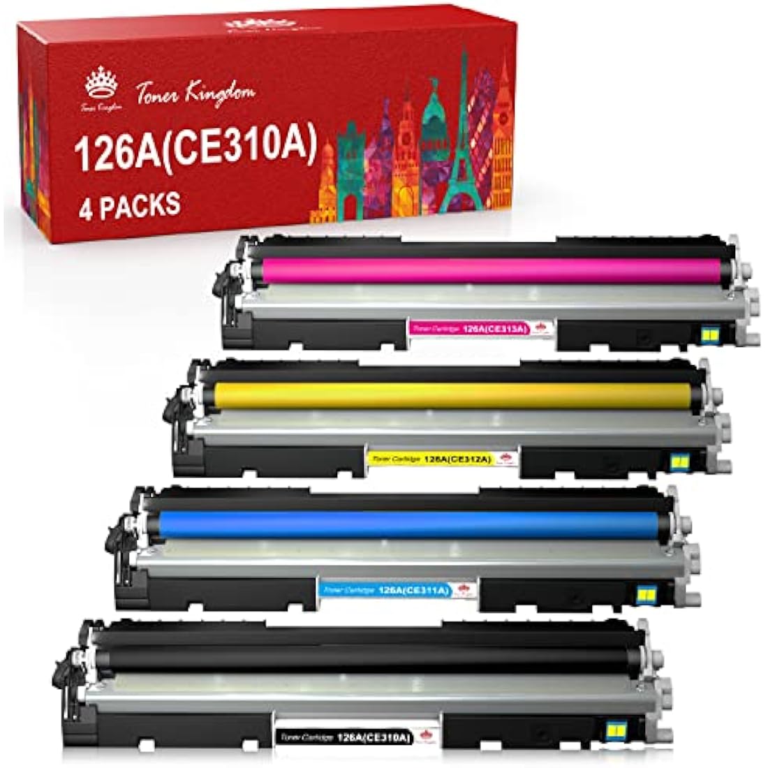 Toner Kingdom Toner Cartridges Compatible for HP 126A CE310A CE311A CE312A CE313A CF350A Compatible for HP LaserJet Pro 100 MFP M175 M175A M175nw M275nw M176 M177 M177FW CP1025 CP1025nw (4 Packs)