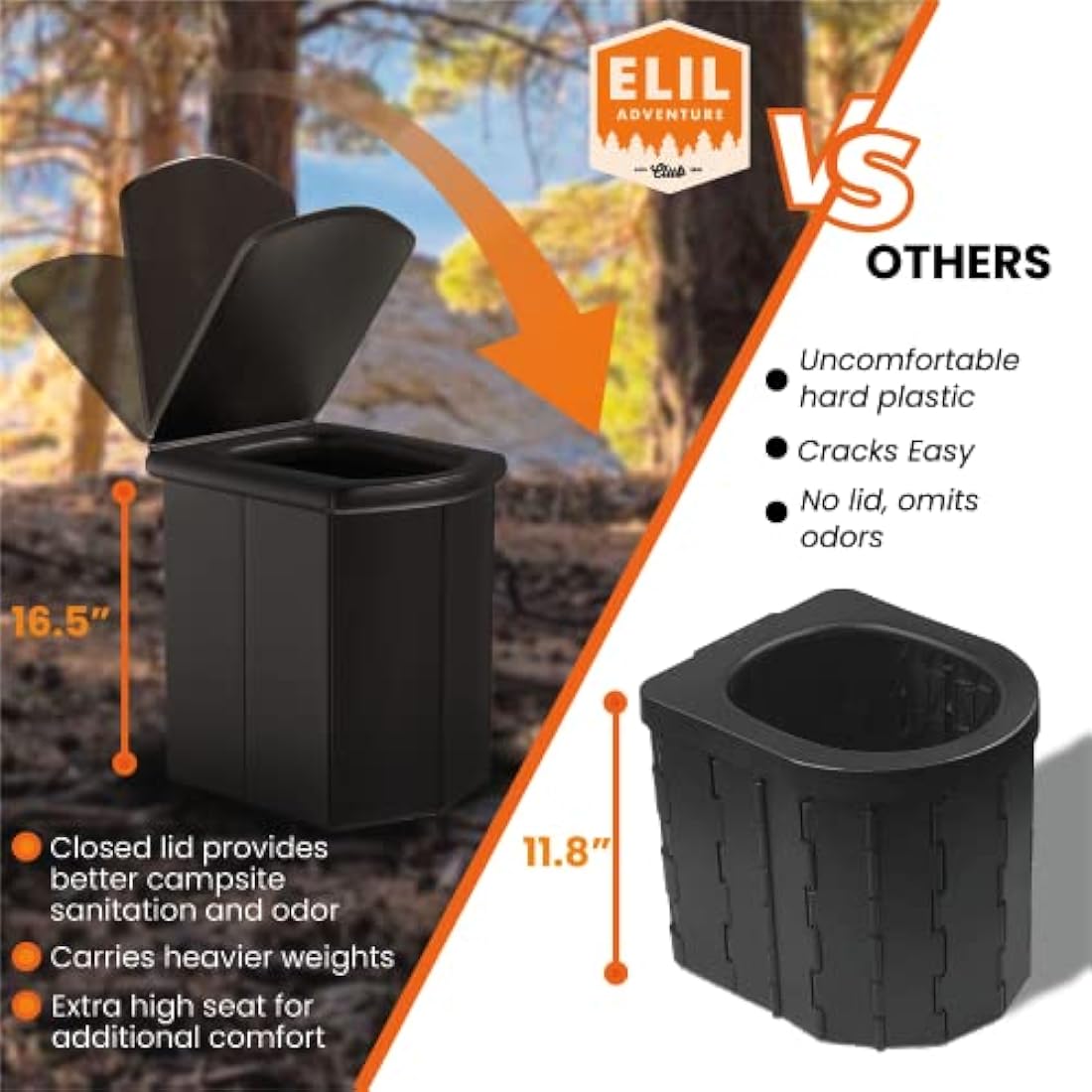 Portable Toilet for Adults Camping Porta Potty, Extra Tall Bathroom Emergency Seat for Car, Poo Powder with Trash Bag with Foldable Toilet with Lid,Carry Bag