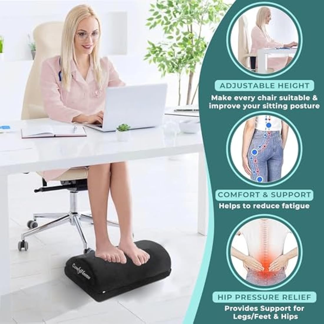 ComfyHaven Premium Adjustable Ergonomic Under Desk Foot Rest Ideal for Office & Home Use, Memory Foam Foot Stool - Relieves Back & Hip Pain (Velvet (Velboa))