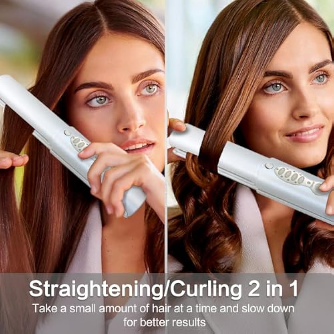 Cordless Hair Straighteners 5000 mAh Long Range Titanium Portable Flat Iron Wireless Mini Hair Straightener Curling Wand 2 in 1 Travel Straightener max. 210℃/410℉ Heats Up in Seconds