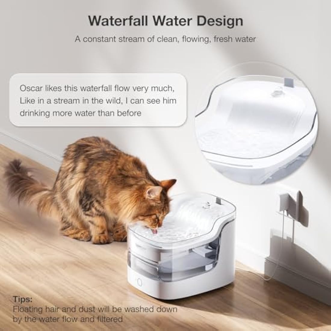 PETGUGU Cat Water Fountain for Drinking, 2L Cat Fountain, Smart App Control Water Fountain, Automatic Water Dispenser for Pet Cats Dogs（2.4G WiFi PF1)