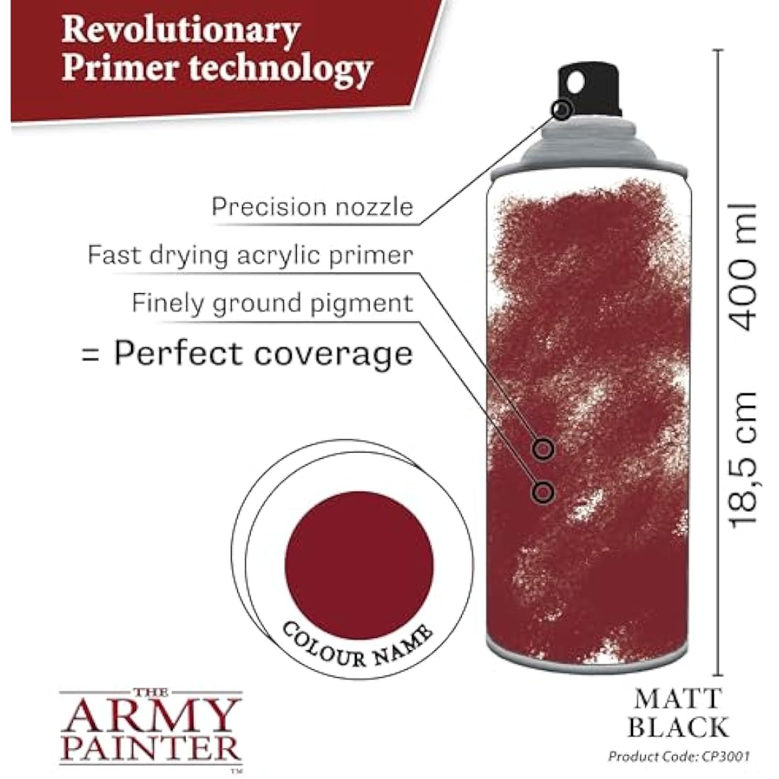 The Army Painter, Colour Primer Matt Black, 400 ml Acrylic Undercoat Spray Paint for Miniature Painting Color Primer for Wargames, DnD & Warhammer