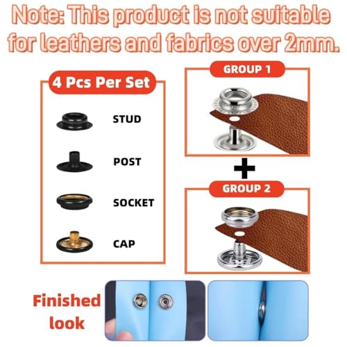 SUNAROC 100 Sets Press Studs Snap Fasteners, Poppers Fasteners 15mm Metal Snaps Canvas Snaps for Clothing Leather Boat Cover Fabric