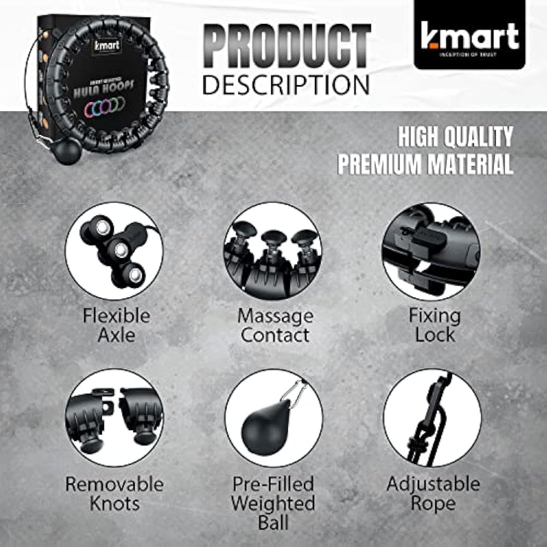 K-MART Smart Hula Ring Hoops, Weighted Hula Circle 24 Detachable Fitness Ring with 360 Degree Auto-Spinning Ball Gymnastics, Massage, Adult Fitness for Weight Loss