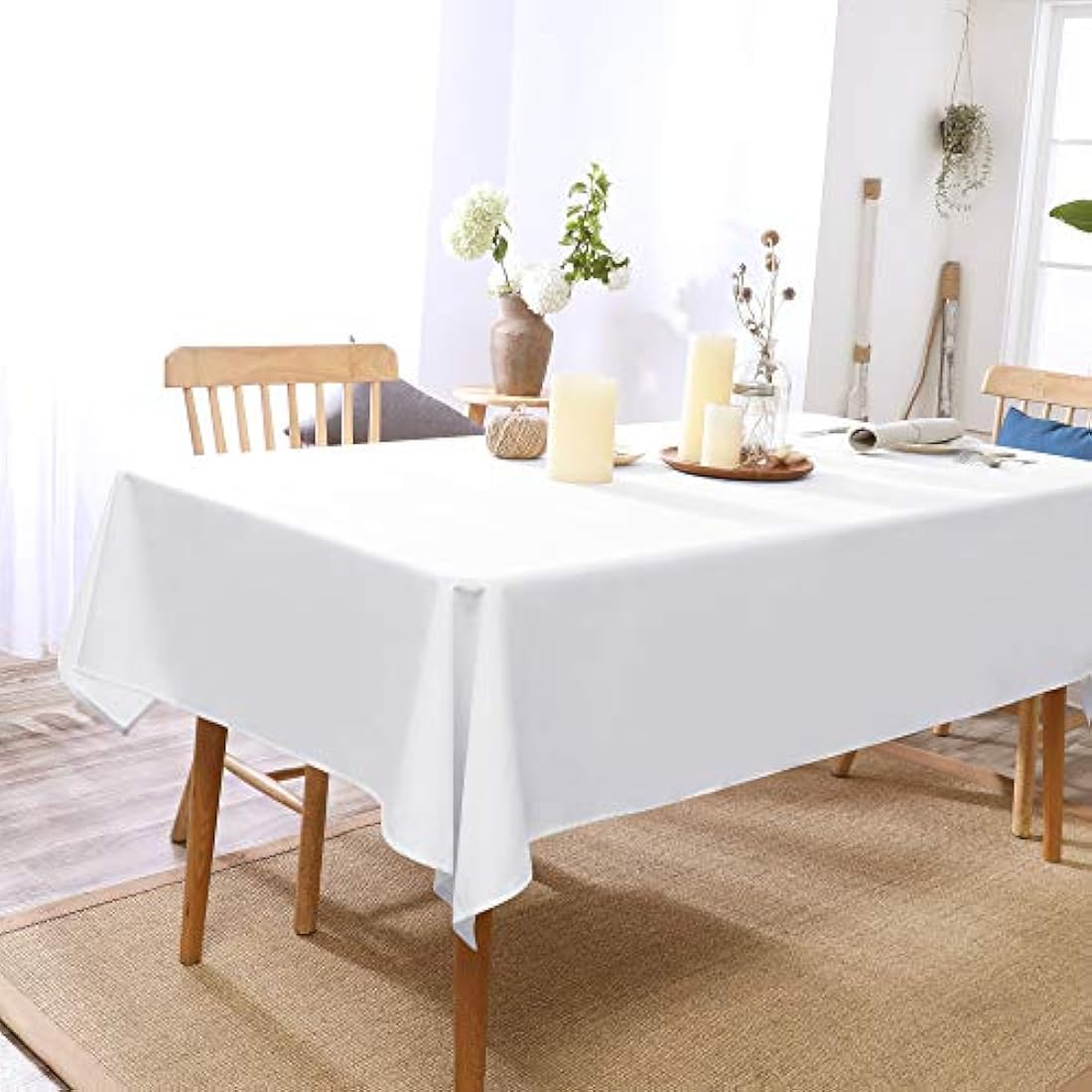Deconovo Oxford Decorative Tablecloth Wipeable Plain Rectangle Tablecloth for Party 137x200cm(54x79in) White