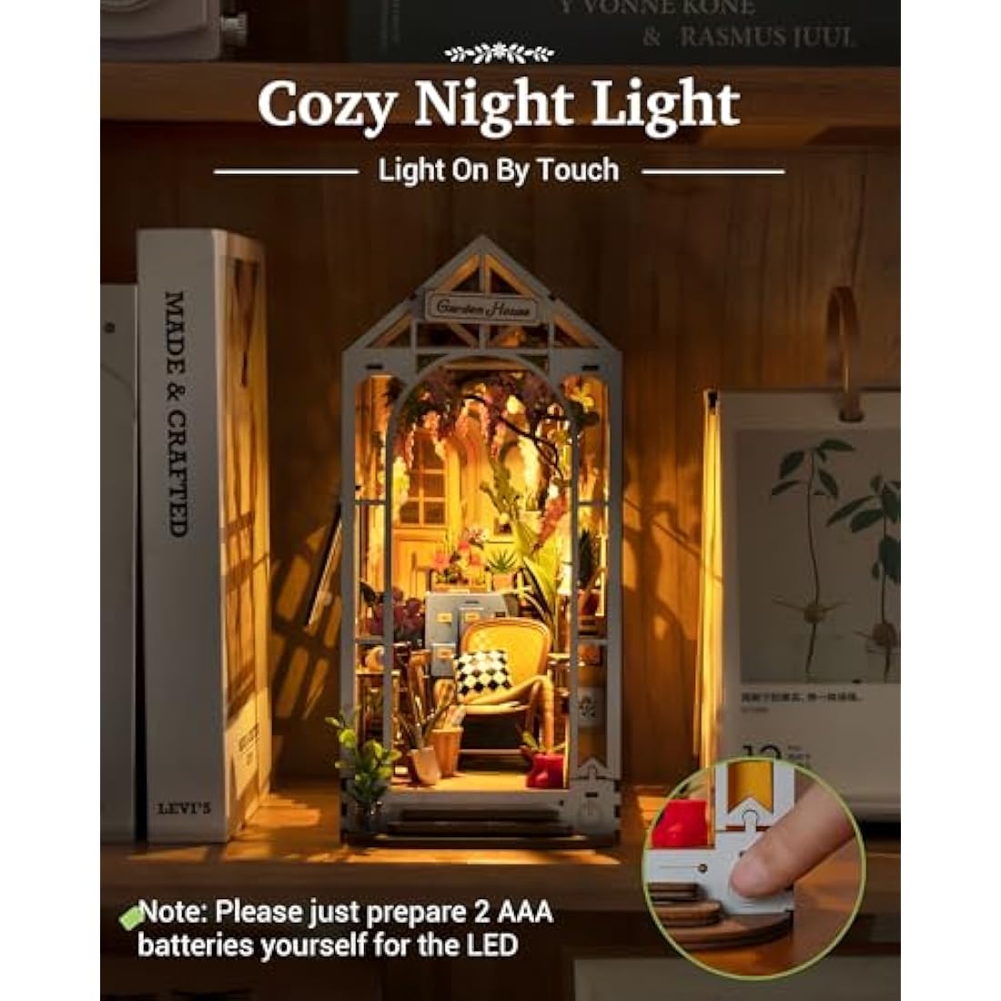 Rolife Book Nook Kits for Adults Diy Miniature Kit with LED Light for Desk Library Bookshelf Decoration 3D Wooden Puzzle Greenhouse Booknook Model Kits for Adults to Build Gifts for Women