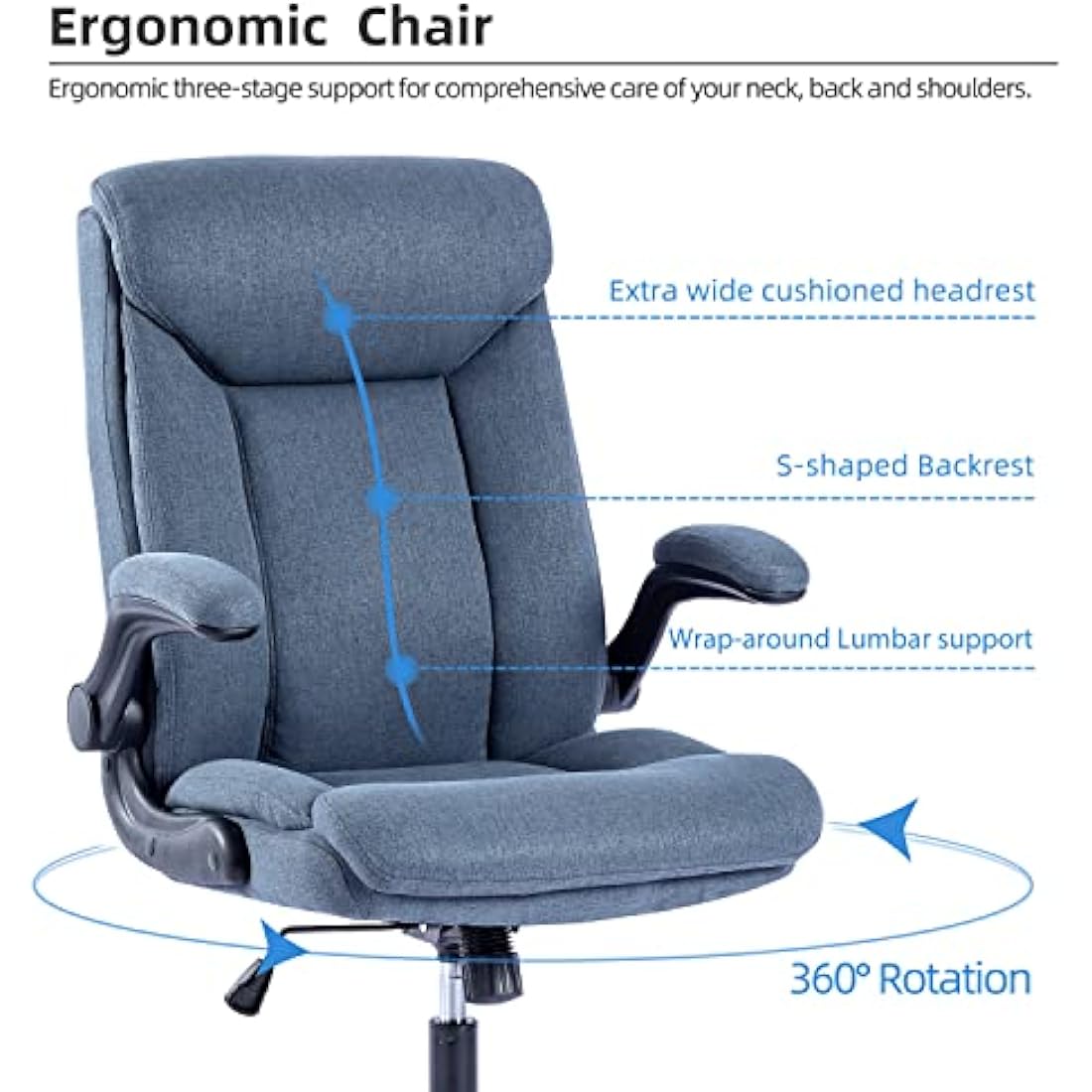 MZLEE Executive Office Chair, Ergonomic Computer Desk Chair Swivel Work Chair with Flip-up Armrest, Adjustable Height, Comfortable for Office Home (Navy Blue)