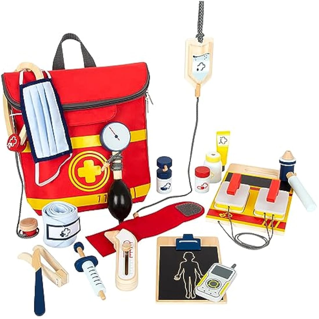 small foot 11917 Emergency Doctor's Backpack with defibrillator, otoscope, fabric mask & much more, for ages 3+ years