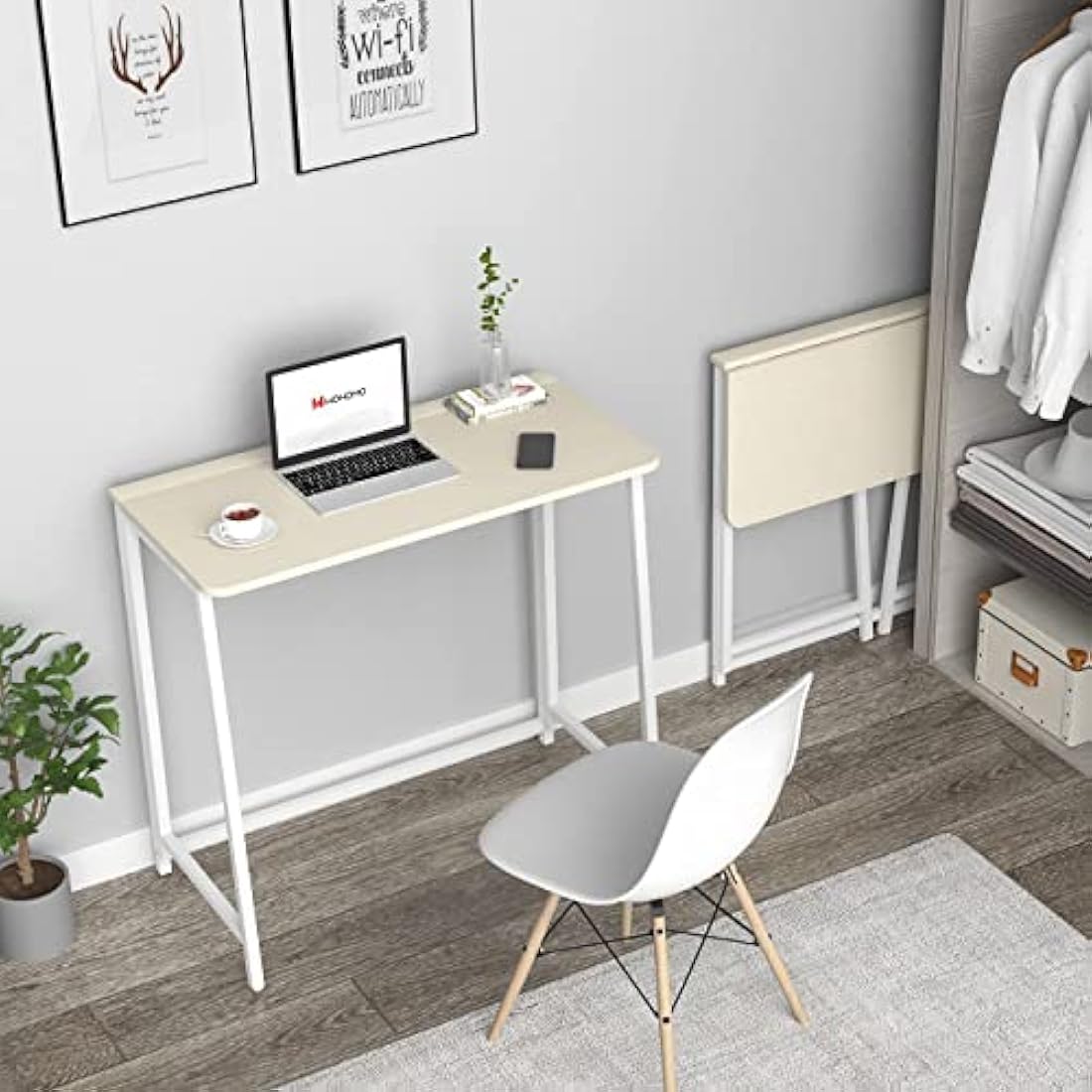 WOHOMO Folding Desk,Small Foldable Desk 80cm for Small Spaces,Space Saving Computer Table Writing Workstation for Home Office,Easy Assembly,Oak