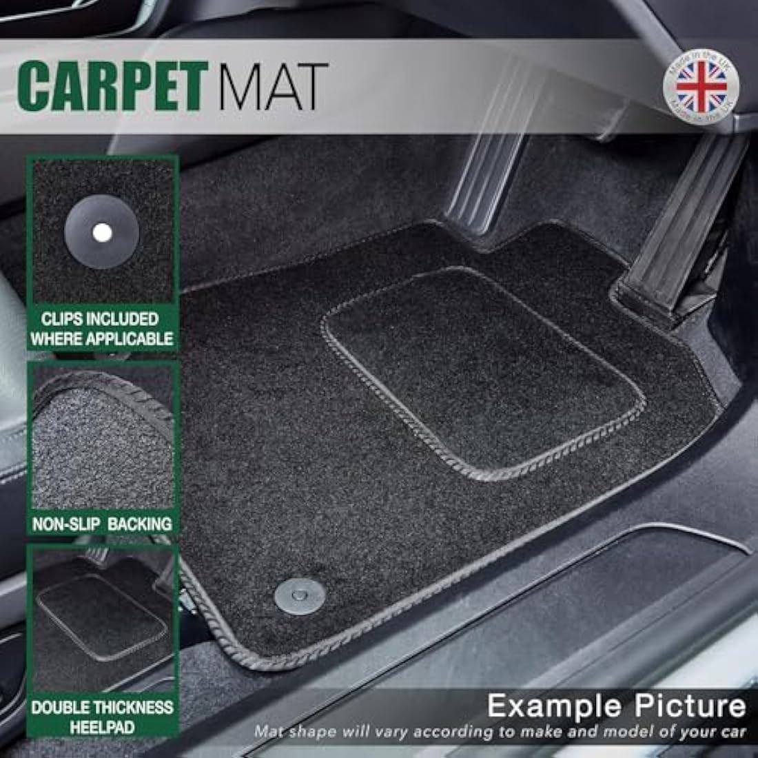 GCM - Car Floor Mats for VW ID Buzz MPV 2022+(2 Piece Front &1 Piece Rear) Full Floor Protection - Anti Slip Car Mat with Clips Easy to Clean Car Carpet for All-Weather- (Black Edging, Carpet)