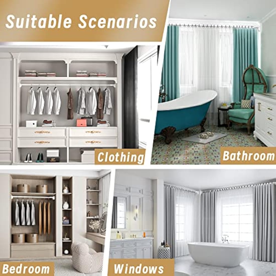 Heavy Duty Tension Pole - 33mm Steel Clothes Rail & Curtain Rod 110-300cm, No Drill Telescopic Pole, Supports 35kg,Multi-Purpose for Drying, Hanging, Bathroom, Kitchen, Wardrobe