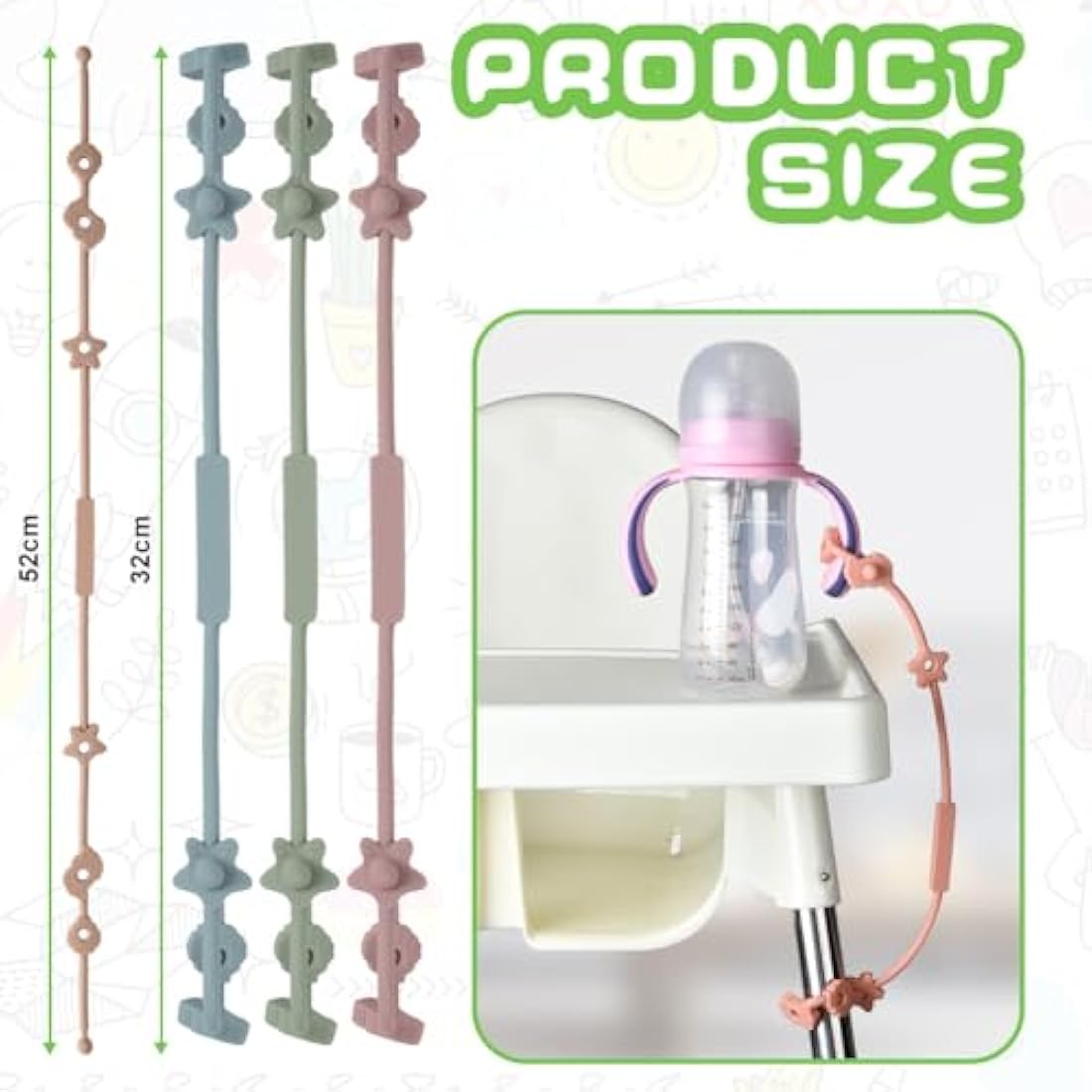 Vicloon Silicone Toy Clip, 4Pcs Toy Safety Straps, Food Grade Silicone Pacifier Clips Sippy Cup Strap, Adjustable Stroller Pacifier Strap Hanging Toys, Baby Toy Anti Drop Chain