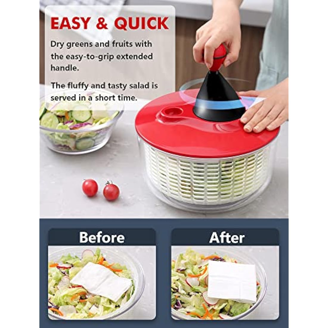 Salad Spinner Large, 5L Lettuce Spinner Salad Dryer Fruit Vegetable Washer Easy to Clean Mixer Easy and Quick Drying, Salad Maker Salad Spinners for Vegetables Fruits