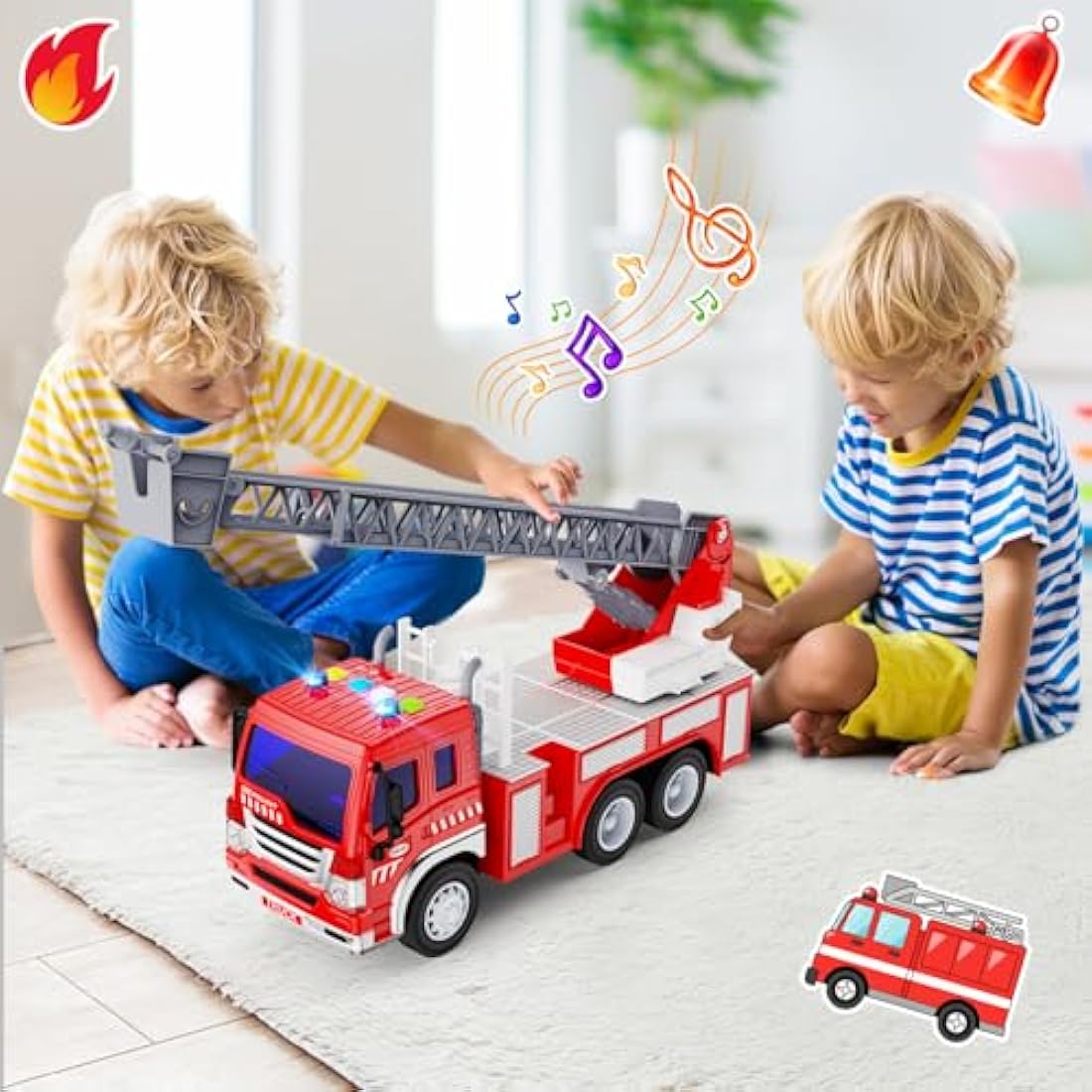 GizmoVine Fire Engine Toys, Fire Truck with Lights Sound Extending Ladder, Friction Powered Large Toy Firetruck, Kids Big Trucks, Brithday for Children Age 3 4 5 6 7 8 Year Olds