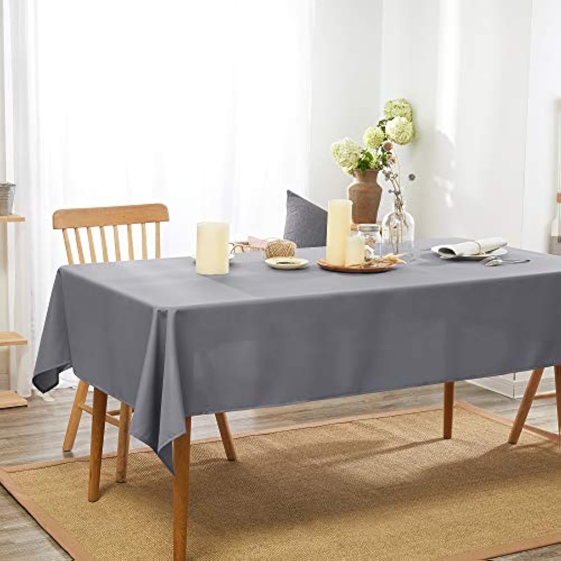 Deconovo Home Decorative Oxford Wipeable Tablecloth Rectangle Water Resistant Tablecloth for Chipboard Table 130x220(51x87in) cm Grey