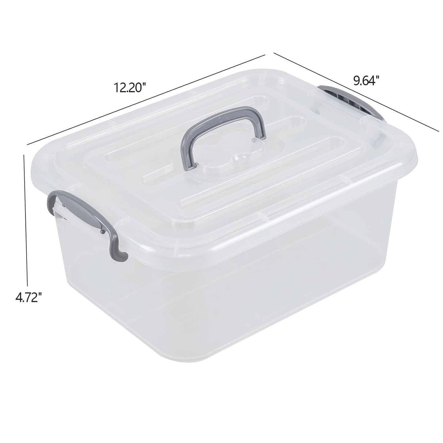 Lasbily 6-Pack Plastic Latching Box with Grey Handles, 8 L Clear Storage Box with Lid