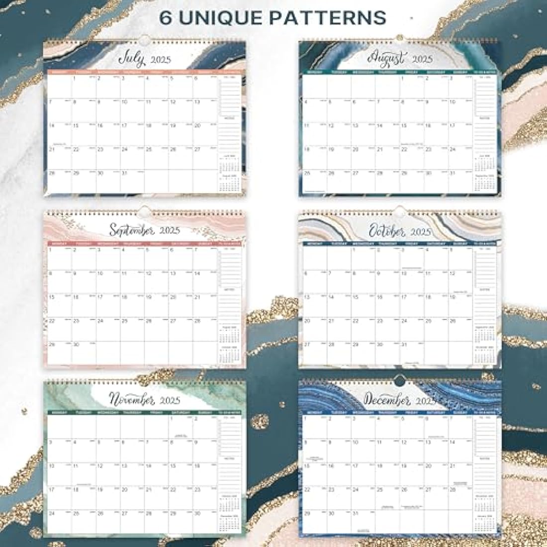 Calendar 2025-2026 - Wall Calendar 2025-2026, 18 months Calendar, Mar. 2025 - Aug. 2026, Six Different Patterns, Twin-Wire Binding, Hanging Hook, 37.6 x 29 cm