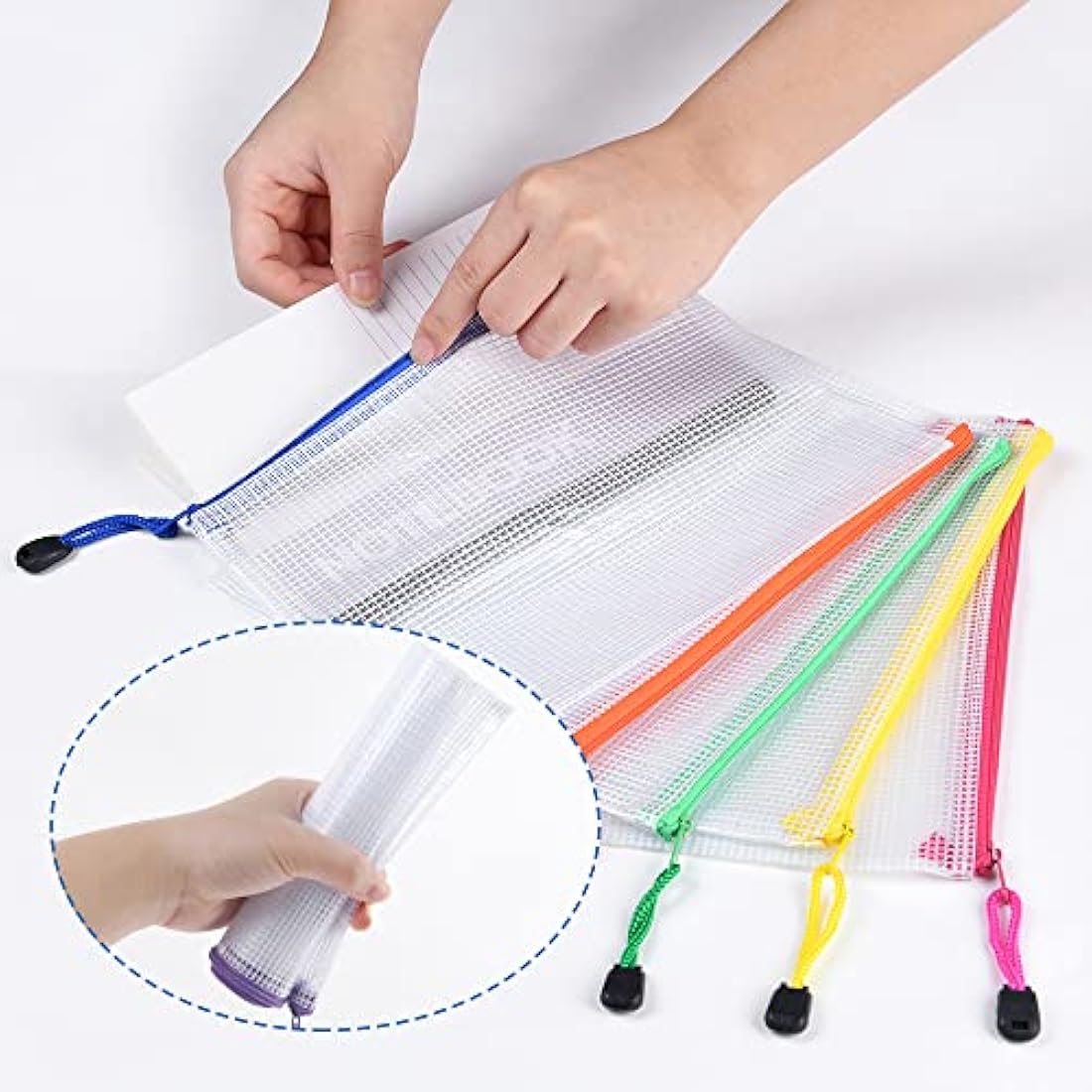 Vicloon Plastic Wallets A5, 10Pcs Zip Lock Bags Mesh Document Wallet Document Folders Plastic Pockets Zipper File Wallet for School Office Homework Storage Bags Travel