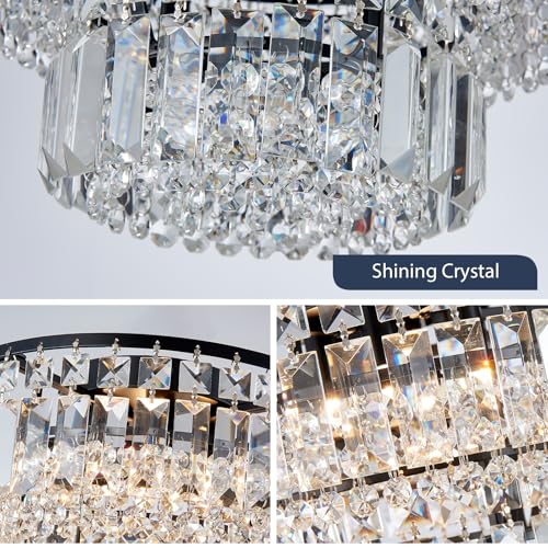 BESTIER Modern Black Crystal Flush Mount Chandelier Lighting LED Ceiling Light Fixture Lamp for Dining Room Bathroom Bedroom Livingroom 4 G9 Bulbs