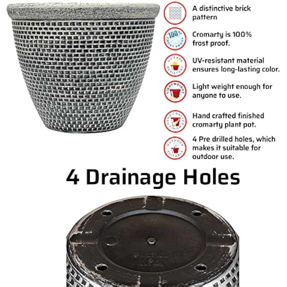 SG Traders Plastic Round Cromarty Plant Pot Flower Pot Planter Garden Decoration Antique Silver 25cm Planter, Outdoor Flower Pots Outside Garden Planters Outdoor With Drainage Holes (Pack of 2)