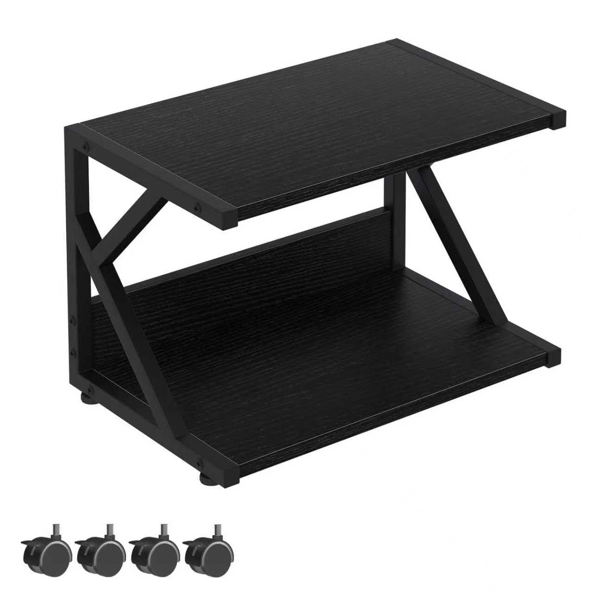 Garden 4 you 2 Tier Desktop Printer Stand,Under Desk Printer Trolley, Multi-Purpose Printer Cart Organizer,Wooden Storage Shelf with 4 Wheels for