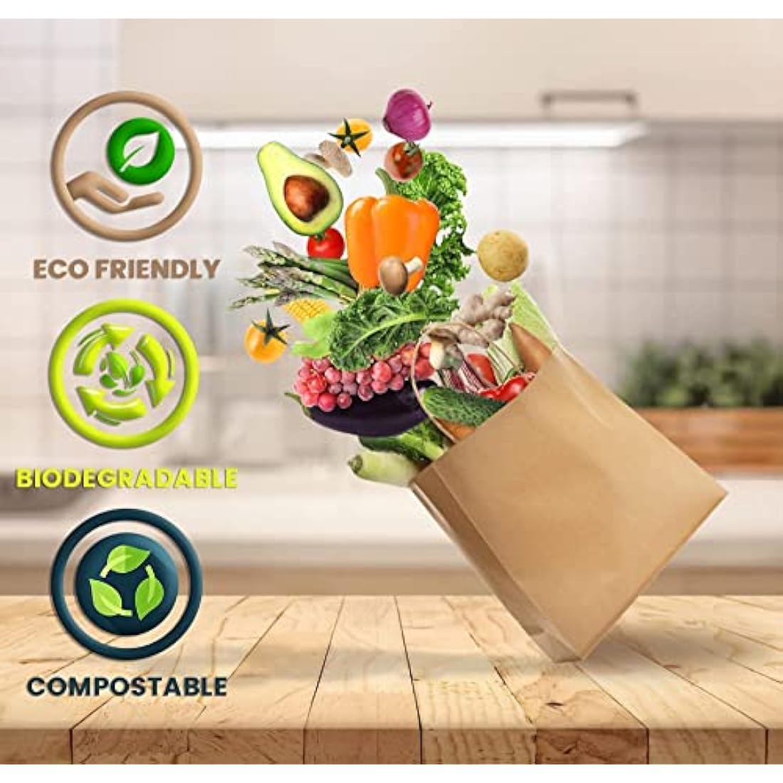 HURUC 50 Pcs Brown Paper Bags With Handles,130GSM, Small Paper Gift Bags, Eco-Friendly Kraft Shopping, Christmas, Easter, Birthday Parties & Merchandise Retail 18x24x8cm