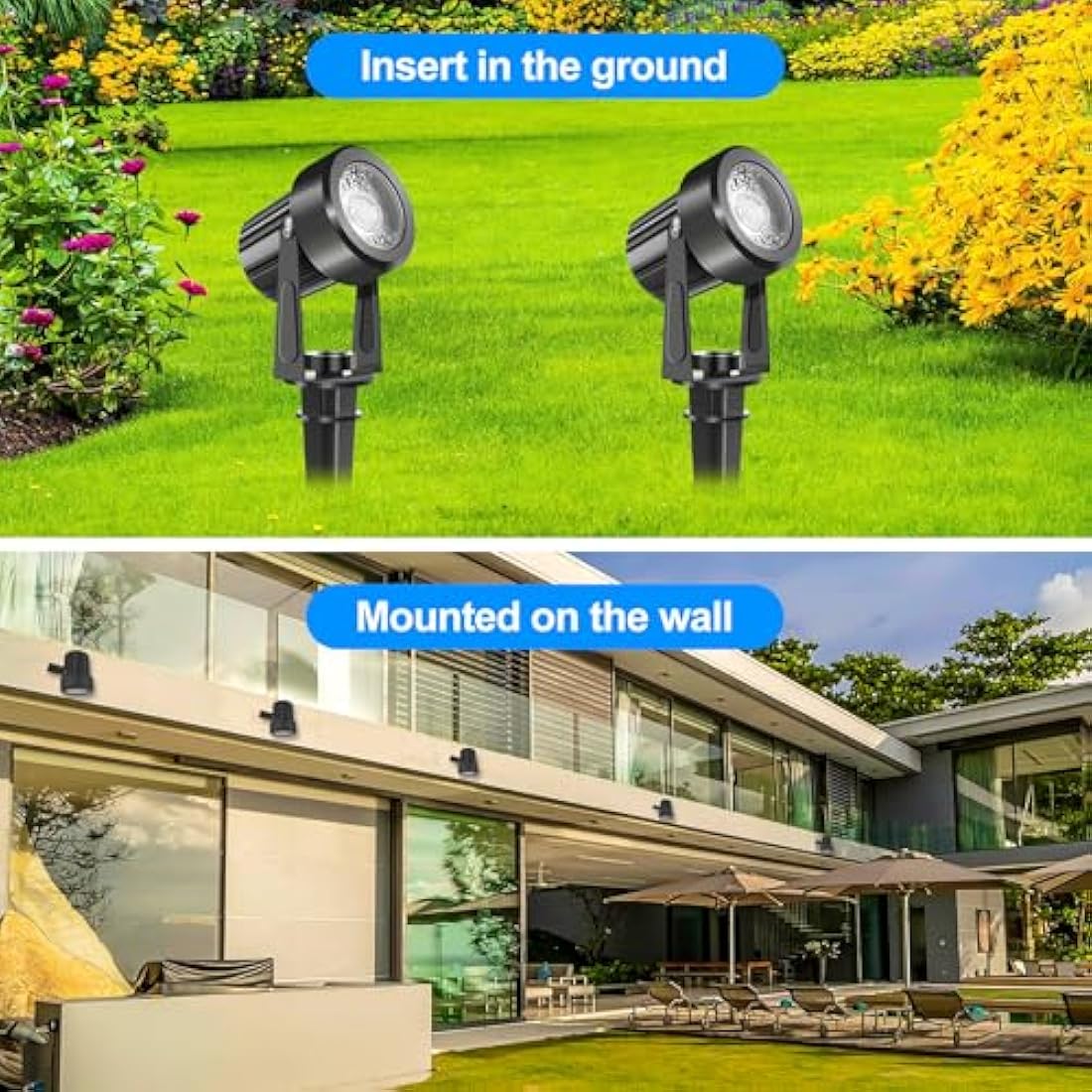 NATPOW Garden Lights, Garden Spike Lights Mains Powered, LED Spotlight Outdoor 6-in-1 Landscape Spot Light with Adapter, IP65 Waterproof 5V Spotlights for Lawn, Pathway, Yard (6000K)