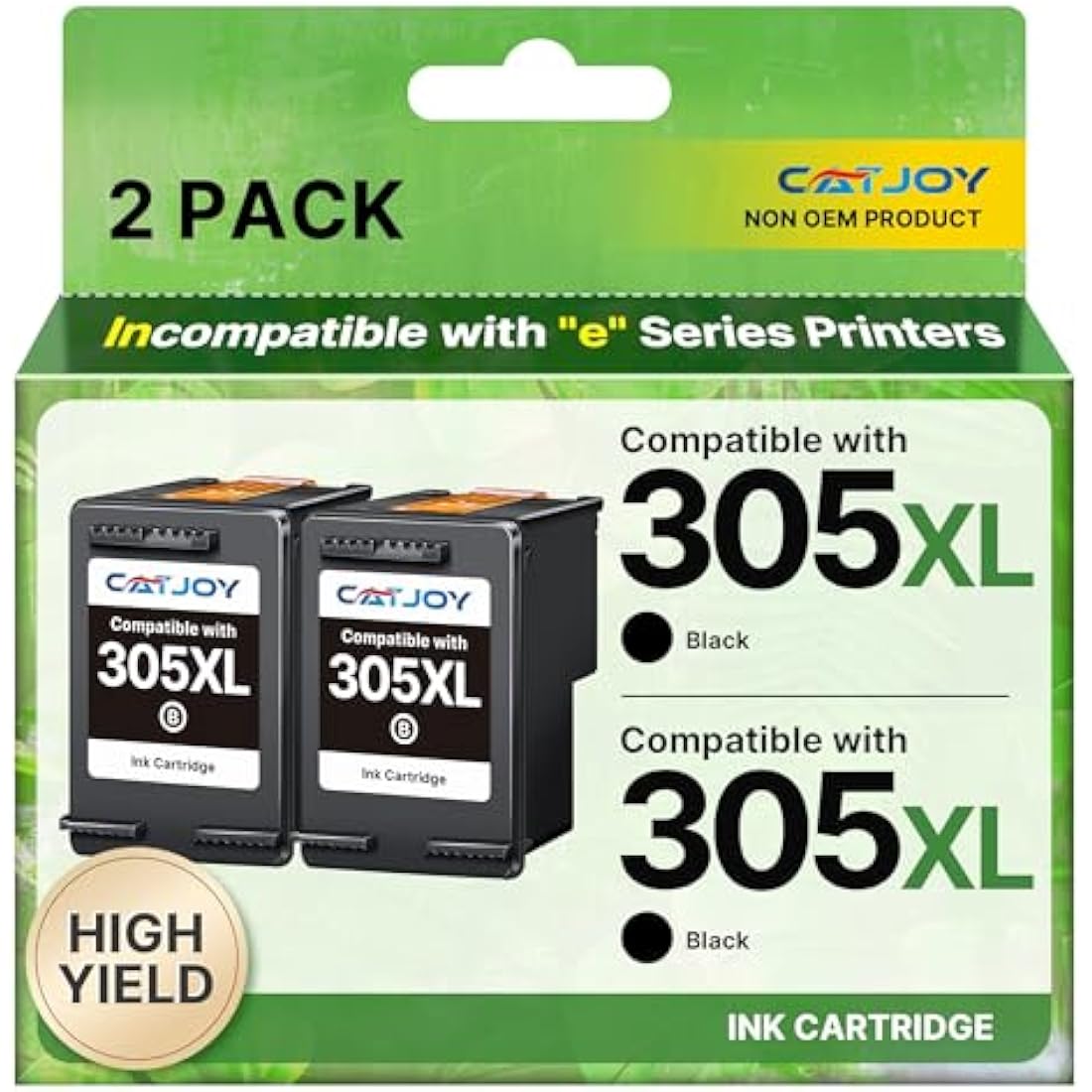CATJOY 305XL Ink Cartridges Black Replacement for HP Printer Ink 305，Printer Ink Cartridge 305XL Black for HP Envy 6000 6020 6032 Pro 6400 6430 DeskJet 2810e 2800e 2820e 2700 2710 2720 (2 Black Pack)